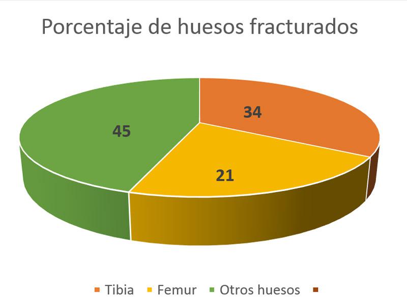 Figura 1: Tabla donde se muestra el porcentaje de los huesos fracturados en relación con el total de casos en un estudio realizado entre 1998 y 2001.